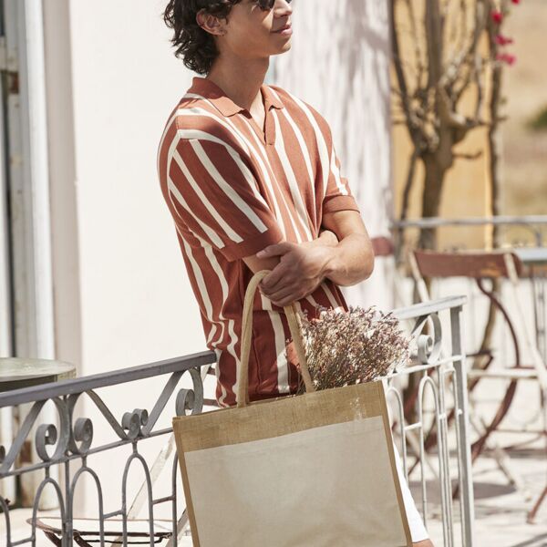 Cotton pocket natural starched jute shopper Thumbnail